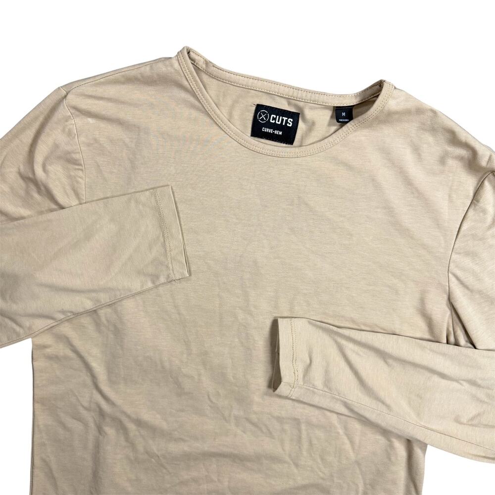CUTS Clothing Men’s M Curve-Hem Long Sleeve Shirt Brown Tan Pyca Pro Stretch